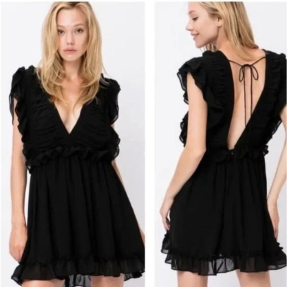 Storia Dress Black Ruffle Cocktail Mini Like New Size M - LBD!
